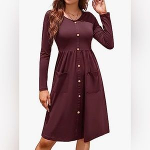 OUGES Brown Dress With Pockets